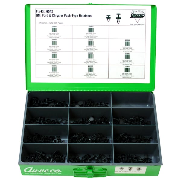 Auveco GM, FORD, CHRYS PUSH-TYPE RETAINER ASST 6542 - main